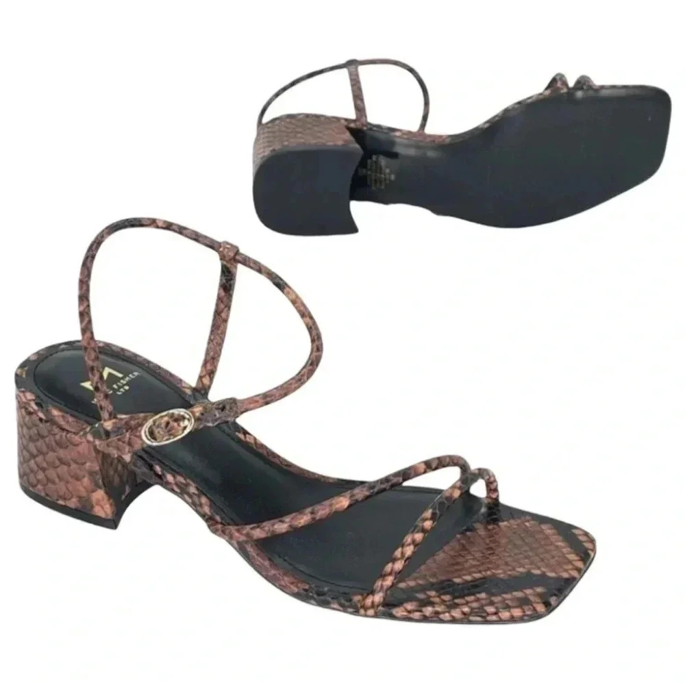 Marc Fisher LTD Womens Sandal 8.5M Jiny2 Brown Snake Print Block Heel - Picture 13 of 16